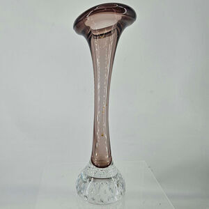 Purple Aseda Glasbruk Hand Blown Sommerso Bullicante Base Heavy Glass Bud Vase